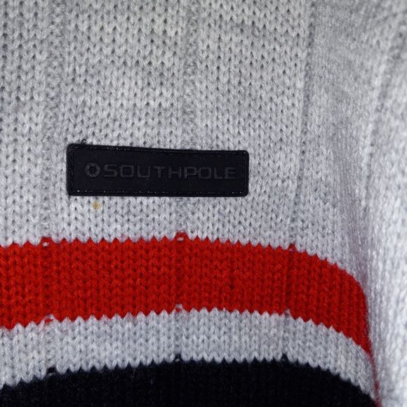 South Pole Mens Size XL Sweater Long Sleeve Gray Red Striped Heavyweight 1/4 Zip - Picture 5 of 16